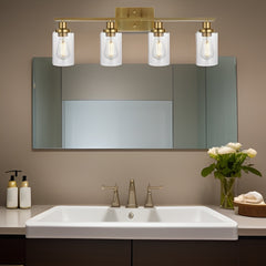Brushed Gold Vanity Lights Wall Sconce 4-Light, Bathroom Light Fixtures with Clear Glass Shade Wall Lights