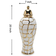 Regal White and Gold Ceramic Decorative Ginger Jar