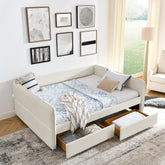 Daybed with Trundle Upholstered Tufted Sofa Bed, with Two Drawers, Queen Size, Boucle Fabric, Beige(88'x65.5'x29.5')