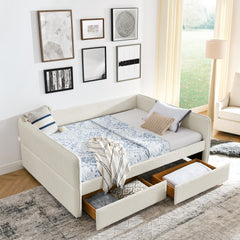 Daybed with Trundle Upholstered Tufted Sofa Bed, with Two Drawers, Queen Size, Boucle Fabric, Beige(88'x65.5'x29.5')