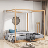 King Size Canopy Platform Bed with Support Legs, Natural