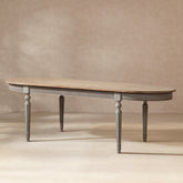 Colette 94' Reclaimed Wood Oval Dining Table, Antique Natural Brown & Antique Blue-Grey Reclaimed Pine Wood