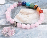 Chakra Pink Quartz Tree of Life - Beaded Bracelet
