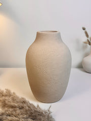 Minimalist Textured and Hand-Painted Ceramic Vase 10.5" tall - Sand Tan