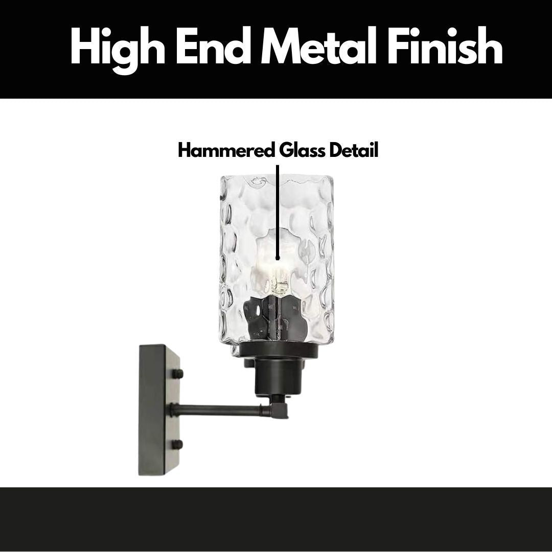 5-Light Bathroom Lighting Fixtures Over Mirror 40 Inches Length, Contemporary Black Vanity Light Industrial Wall Lamp with Clear Hammered Glass Shade