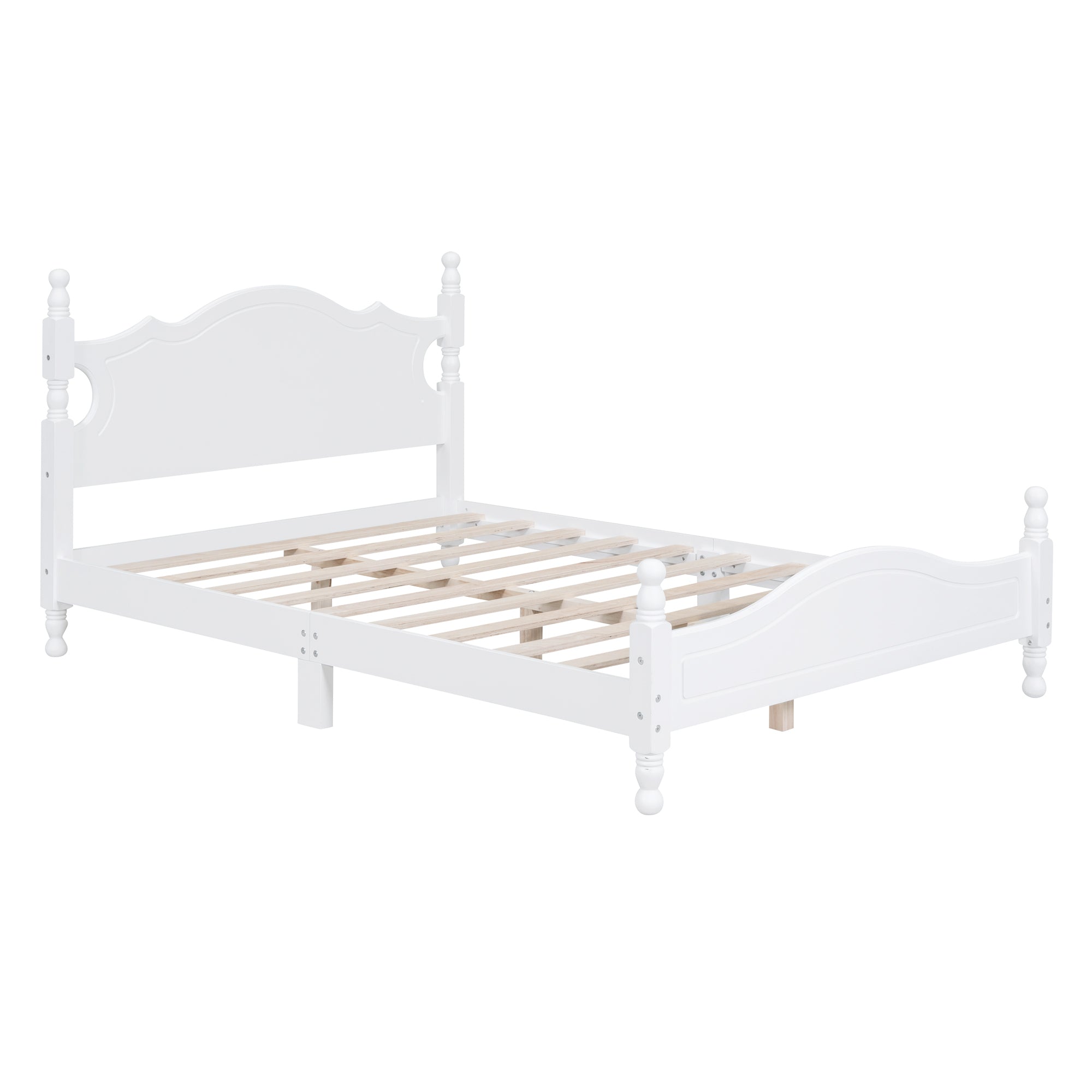 Full Size Wood Platform Bed Frame with Wooden Slat Support - White
