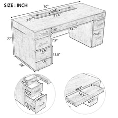70"Classic and Traditional Executive Desk with Metal Edge Trim - Brown