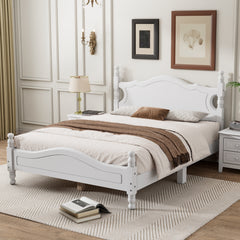 Full Size Wood Platform Bed Frame with Wooden Slat Support - White