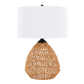 Boho 29" Contemporary Table Lamp in Natural Rope Rattan, Matte Black Metal and White Linen Shade