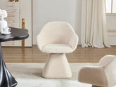 Modern 180° Swivel Accent Chair, Barrel-Shaped With Solid Wood Base, Beige Upholstered Armchair Featuring Curved Backrest, Comfortable Living room Chair Suitable for Bedroom or Home Office.