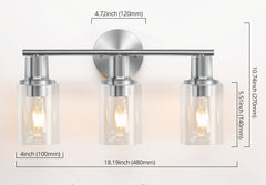 3-Light Vanity Light with Clear Glass Lampshade - Black