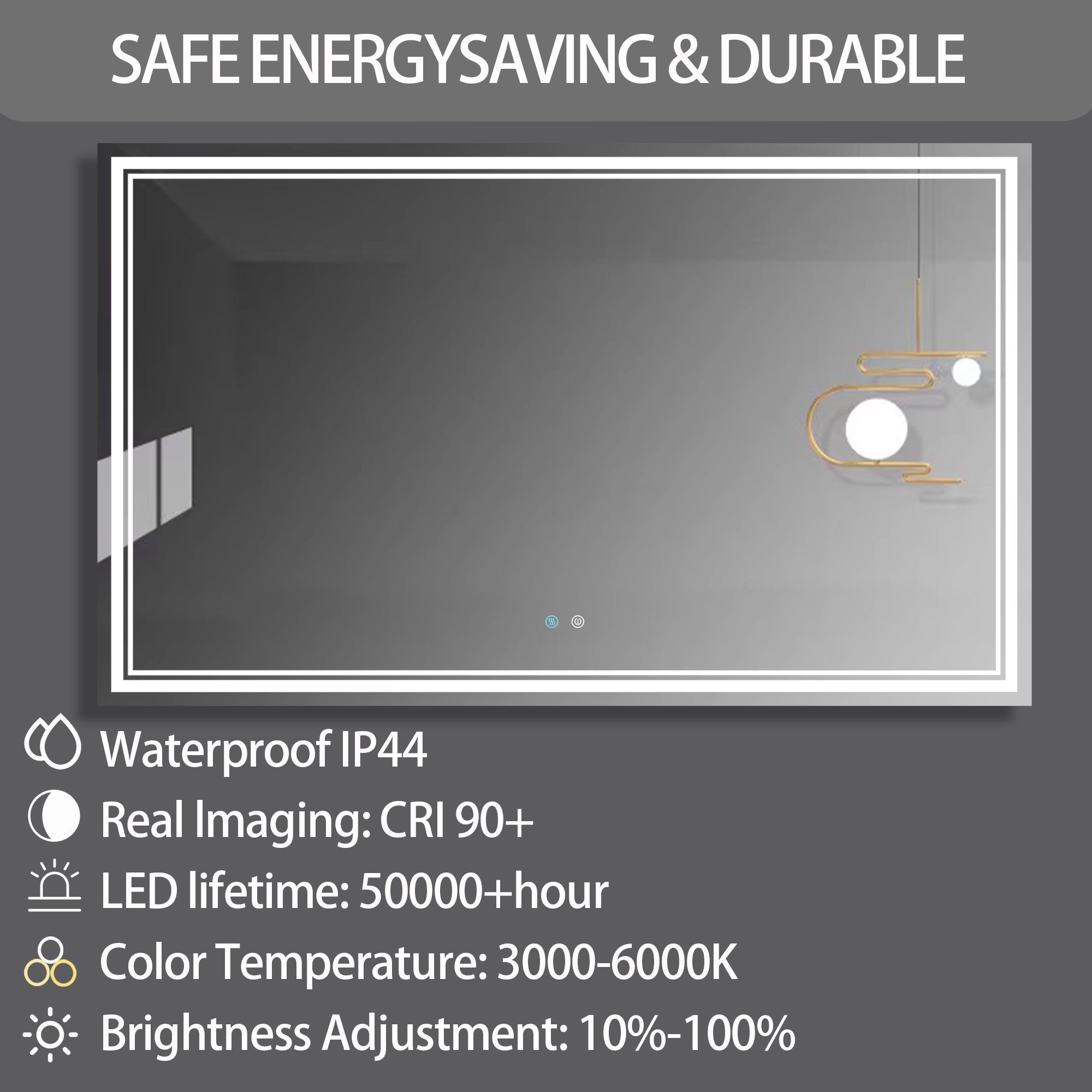 60x36 LED Mirror for Bathroom Adjustable 3 Color, Dimmable Vanity Mirror with Lights, Anti-Fog, Touch Control Wall Mounted Bathroom Mirror - Vertical