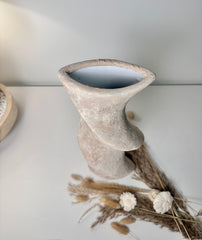Minimalist Twisted Textured Hand-painted Ceramic Vase 16" Light Beige Wash