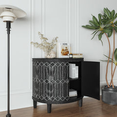 Art Deco Accent Cabinet Modern Half-moon 2 Door Wooden with Featuring Two-tier Storage - Black