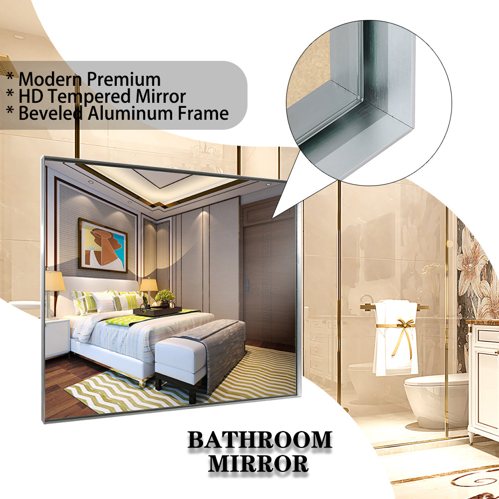 Glossy Brushed Silver Framed Mirror 36x30inch (Horizontal & Vertical)
