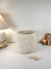 Minimalist Textured Hand-painted Ceramic Planter 12.5"" tall - off white washed
