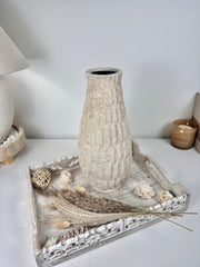Minimalist Hand-Painted/Textured Ceramic Vase 14" - Cream Sand washed