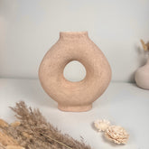 Terracotta Ceramic Textured Donut Vase 9.5" tall