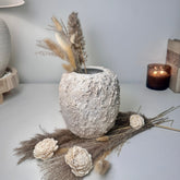 Minimalist Hand-Painted Textured Ceramic Round Vase 7" tall - cream sand wash