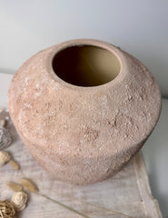 Rustic Minimalist Textured Hand-Painted Ceramic Vase 12" - Light Beige Wash