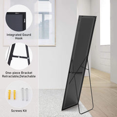 Floor Standing Mirror, Wall Mirror with Stand Aluminum Alloy Thin Frame,31''x71'',Black-rect