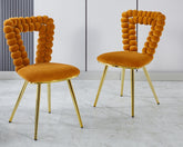 orange and gold Modern chair(set of 2 ) with iron tube legs, soft cushions and comfortable backrest, suitable for dining room, living room, cafe,hairball back