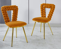 orange and gold Modern chair(set of 2 ) with iron tube legs, soft cushions and comfortable backrest, suitable for dining room, living room, cafe,hairball back