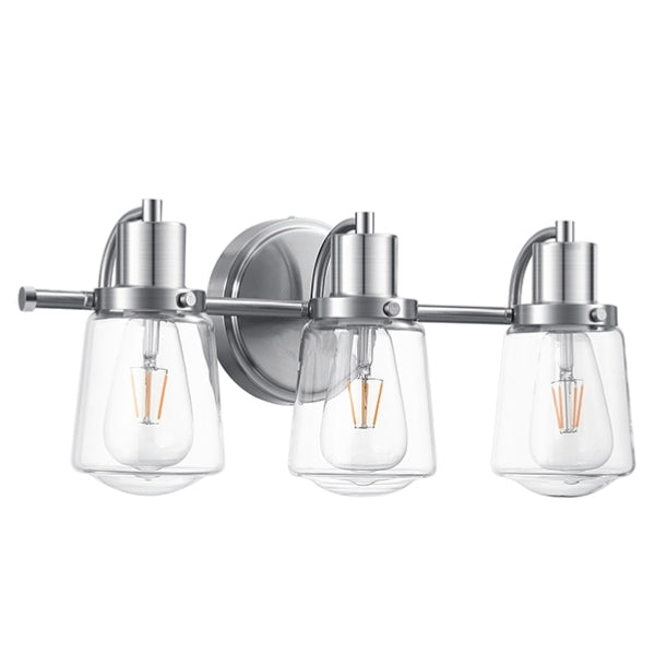 3-Light Vanity Light with Clear Glass Lampshade - Silver