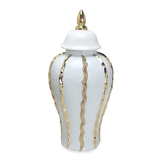 18.50"H Elegant White Ceramic Ginger Jar with Gold Accents