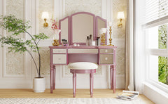 43" Makeup Vanity Set with Mirrored Drawers and Stool - Rose Gold