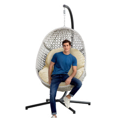Large Hanging Egg Chair with Stand & UV Resistant Cushion with C-Stand for Outdoor/Indoor Space