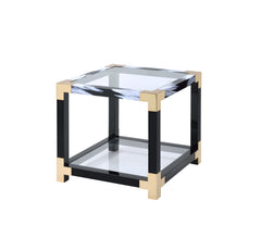 Lafty End Table in White Brushed & Clear Glass