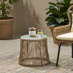 Boho Woven Rope Side Table - Brown