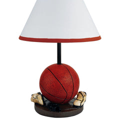 15" Tall Polyresin Accent Table Lamp, Basketball Shaped, Cone Linen Shade
