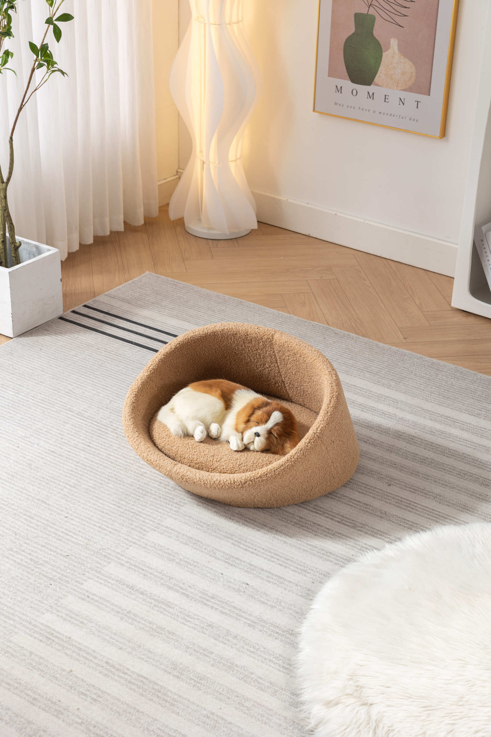 Cat Bed Pet Sofa With Solid Wood frame, Cashmere cover, Mid Size - Brown color