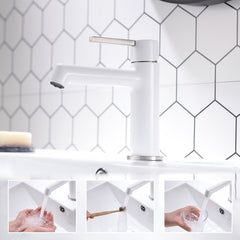 White Bathroom Faucet for Sink 1 Hole, Single Handle