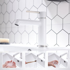 White Bathroom Faucet for Sink 1 Hole, Single Handle