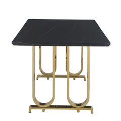 Contemporary Dining Table with Lauren Gold Black Top - Black+Polished Gold