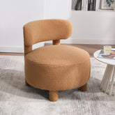 063-Teddy Fabric armless accent chair with curved backrest and solid wooden legs upholstered chair slipper side chair for primary living space bedroom vanity room or reading room ,Khaki
