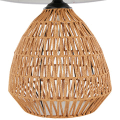 Boho 29" Contemporary Table Lamp in Natural Rope Rattan, Matte Black Metal and White Linen Shade