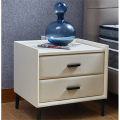 Modern Nightstand 2 Drawers with PU Leather and Hardware Legs - Beige