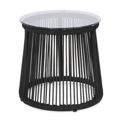 Boho Woven Rope Side Table - Black