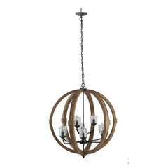 9- Light Globe Chandelier, Wood Chandelier Hanging Light Fixture with Adjustable Chain