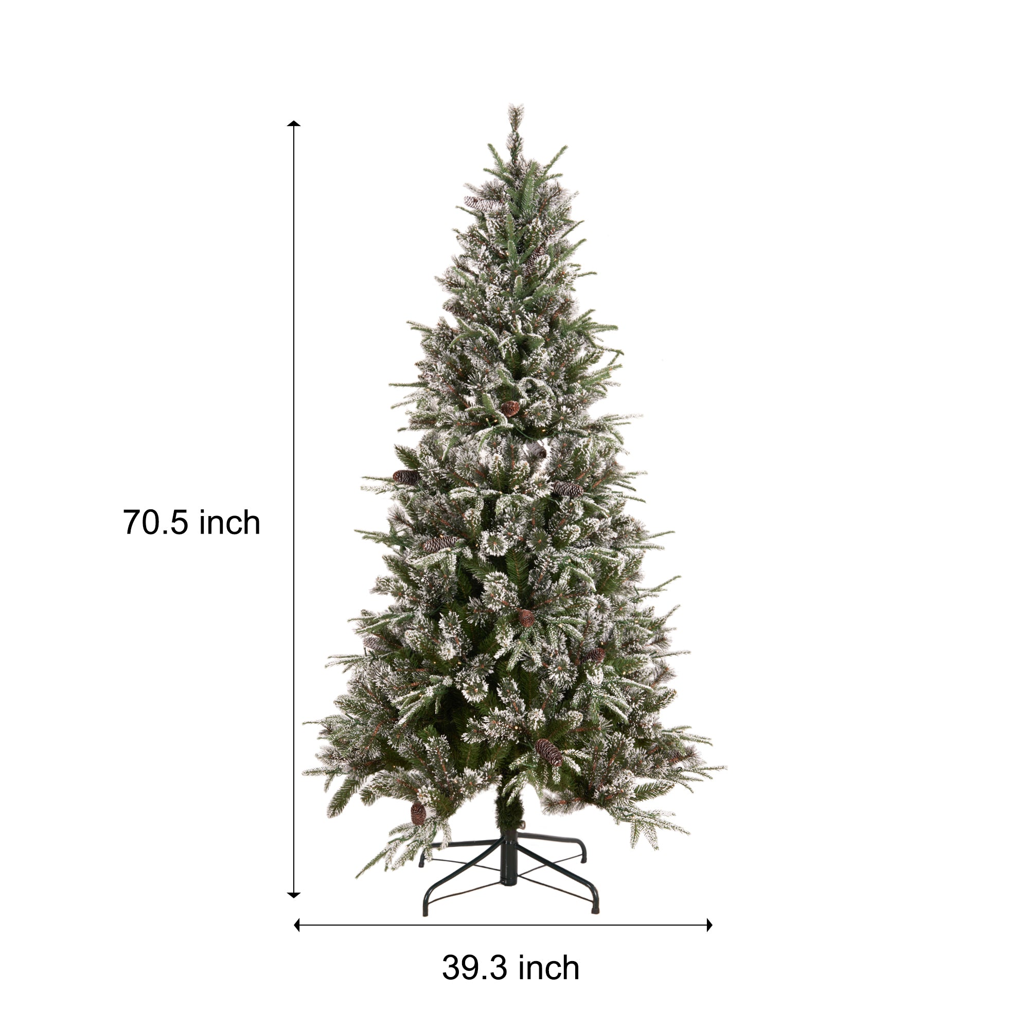 6ft Pre-Lit Pre-Decorated Spruce Hinged Artificial Blended PE/PVC Christmas Tree w/ 1273 Tips, 29 Pinecones, 240 Lights, Metal Base