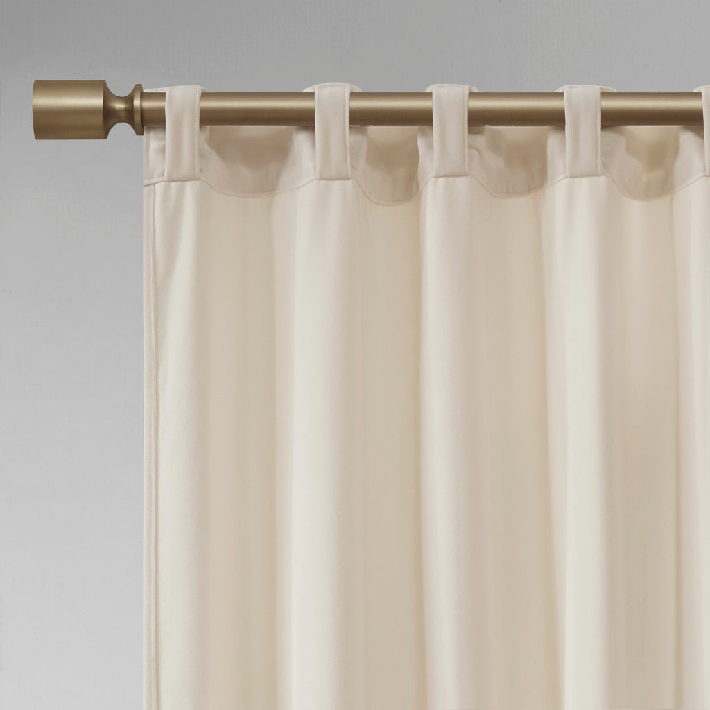 Room Darkening Poly Velvet Rod Pocket/Back Tab Curtain Panel Pair - Ivory