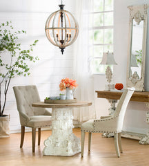 4-Light Farmhouse Chandelier, Wood Chandelier Globe Hanging Light Fixture with Adjustable Chain