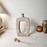 Rustic Hand-Painted Textured Vase 10" tall - Beige Wash