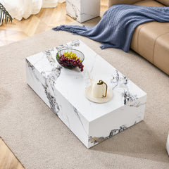 Modern Coffee Table with Marble Pattern - White