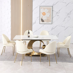 Dining Set 71-Inch Stone Dining Table with Carrara White Color with 6 Chairs