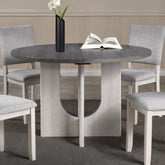 Classic Round Dining Table 1pc Dining Room Furniture Gray Two-Tone Finish U-shaped Pedestal Base Table